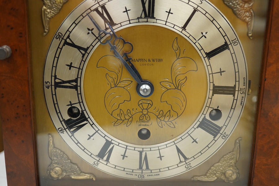 A George III style mahogany eight day chiming bracket clock, 40cm high. Condition - fair, unchecked if working